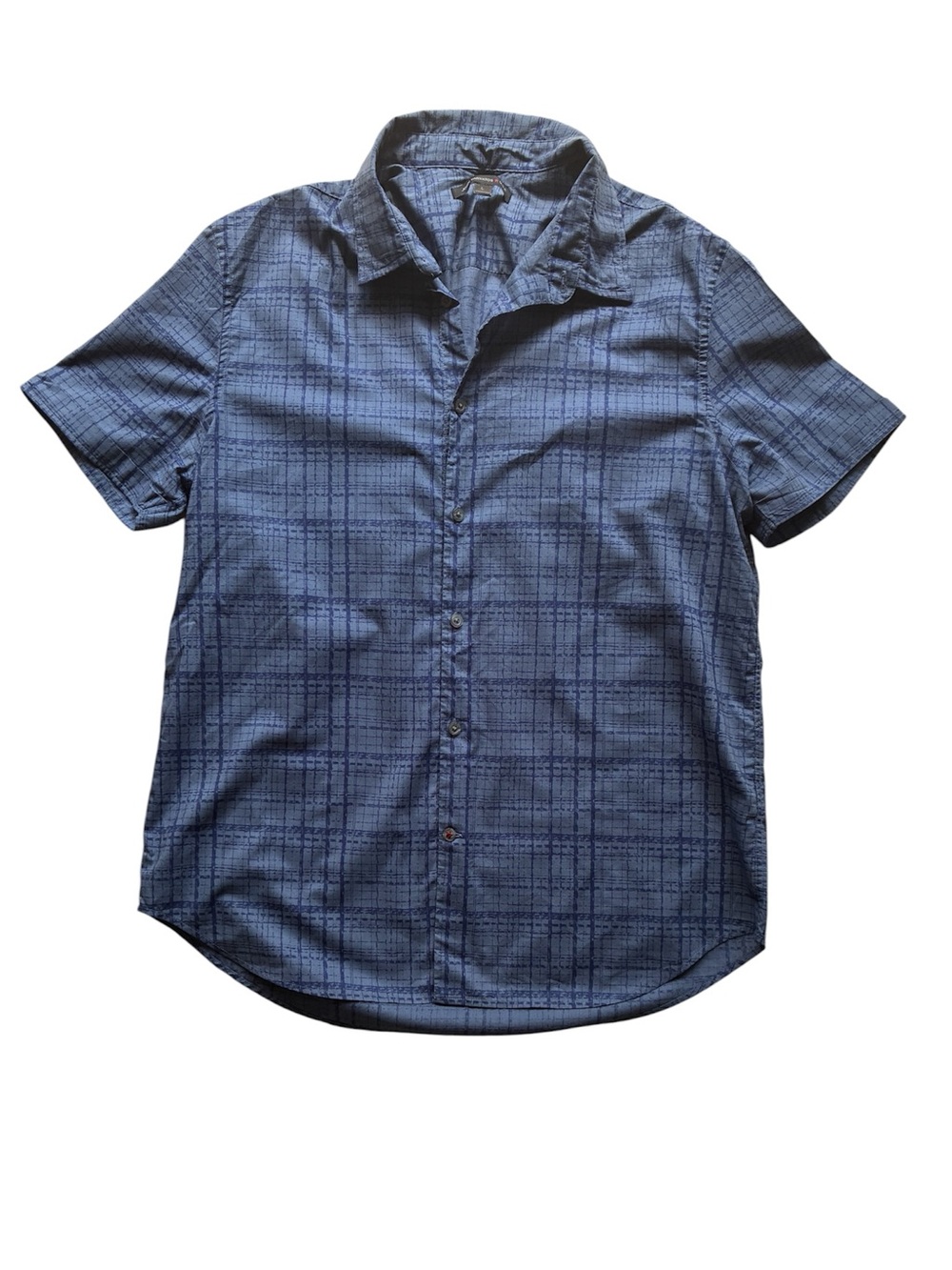 John Varvatos USA Men's Blue Plaid 100% Cotton Short Sleeve Shirt Size Large